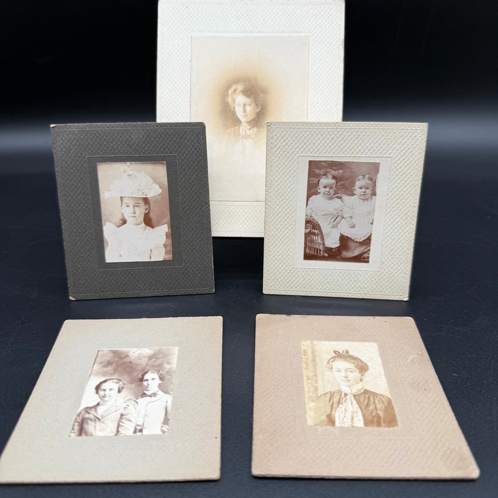 Lot of 5 Antique‎ Mounted Photos Teens and Children Textured Card Early 1900s